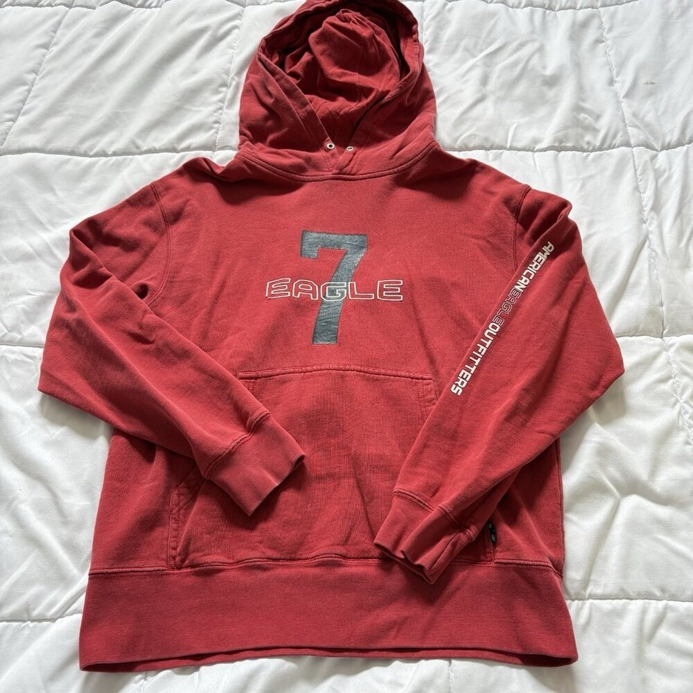 Vintage Y2K American Eagle Hoodie Mens Size Xs Red Hooded Sweatshirt Logo‎